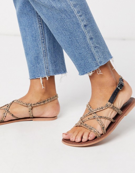 Warehouse knotted strappy sandals in snake