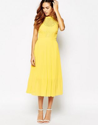 warehouse yellow pleated dress
