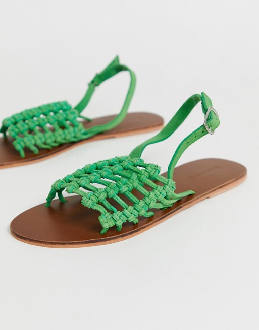 Warehouse leather knotted detail sandal in green