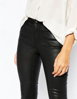 leather look coated jeans