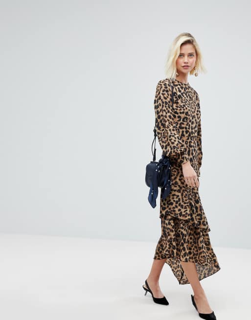 Warehouse leopard print midi shirt outlet dress