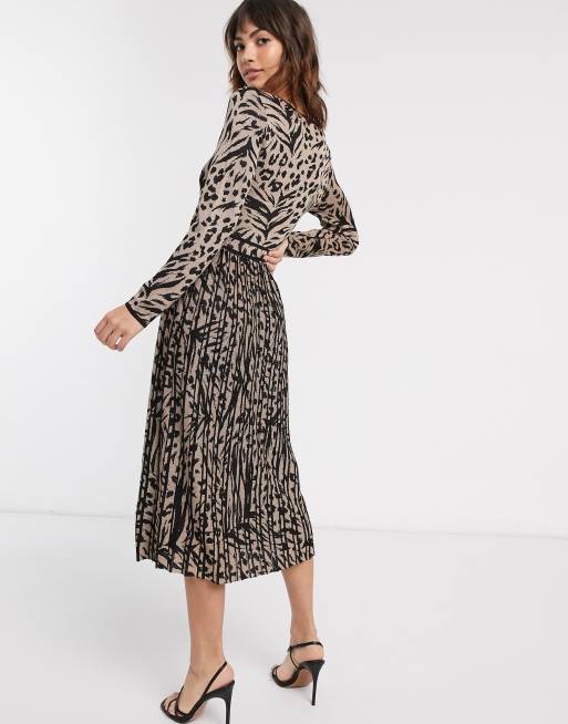 Warehouse animal hot sale print midi dress