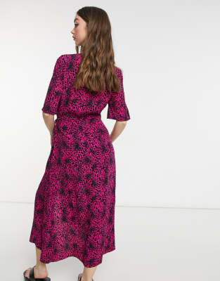 Warehouse animal print midi wrap dress sales
