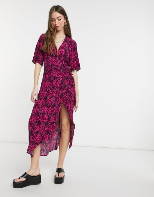 Warehouse animal print 2025 midi wrap dress