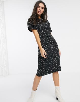 warehouse puff sleeve shift dress