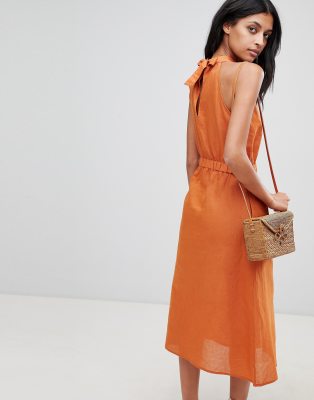 high neck linen dress