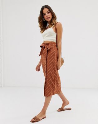 Warehouse linen midi skirt in stripe | ASOS