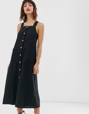 black linen pinafore dress