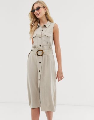 linen belted shirt dress