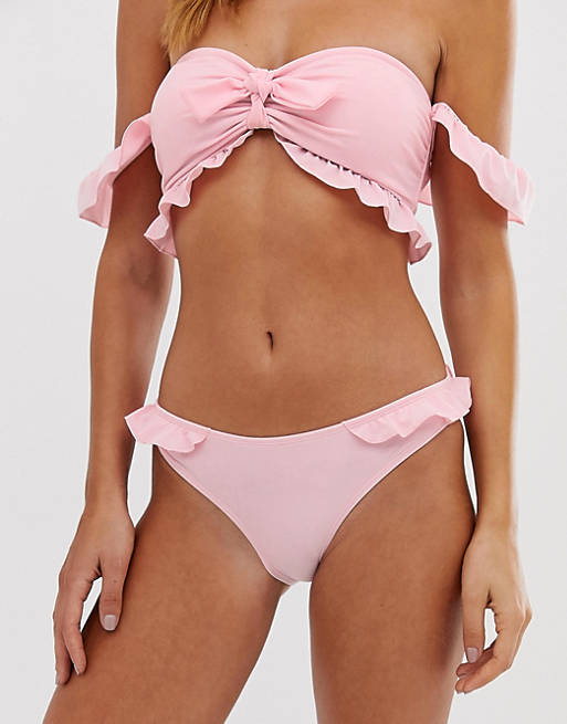 Warehouse – Ljusrosa bikiniunderdel med rynkad detalj