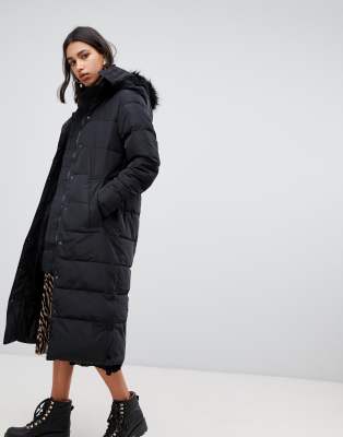 long black padded coat with hood