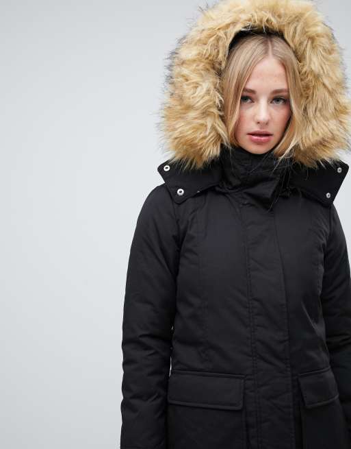 Warehouse longline padded coat in black ASOS