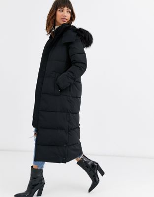 maxi puffer coat with fur hood