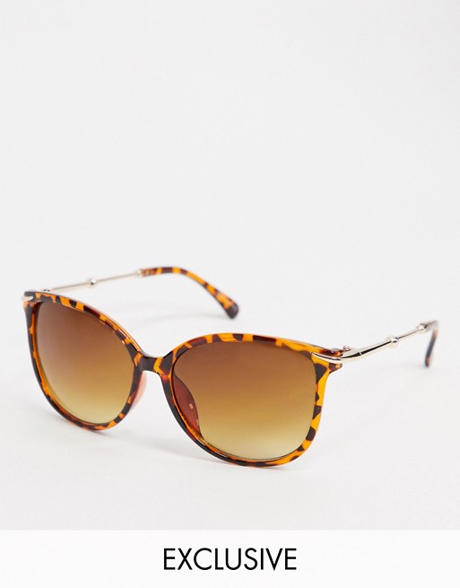 Warehouse metal arm cateye sunglasses in tortoiseshell