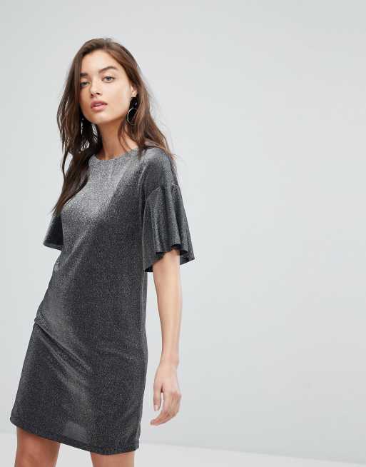 Warehouse Metallic Frill Tunic Dress | ASOS