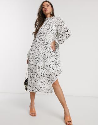 warehouse mixed polka dot midi dress