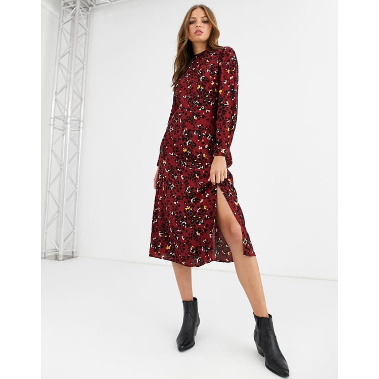 Warehouse leopard button outlet midi dress