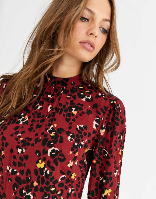 Warehouse midi dress in floral leopard print