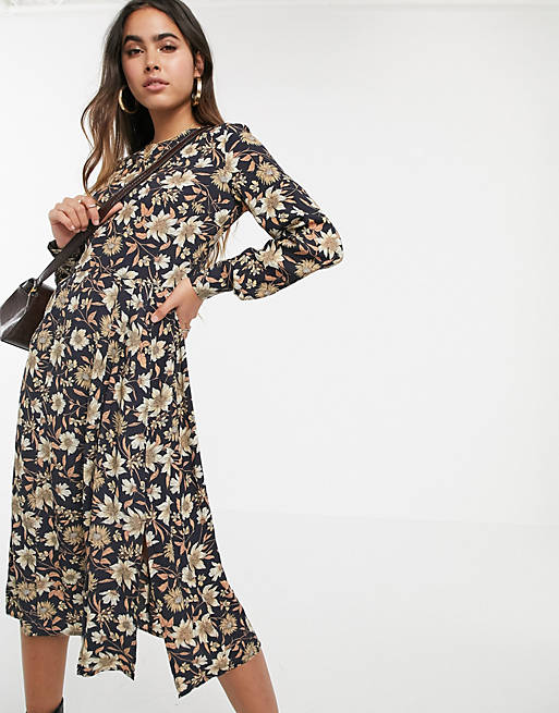 Warehouse midi dress in floral print | ASOS