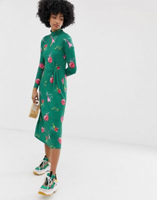 warehouse green floral dress