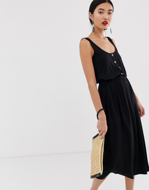 Warehouse midi dress with button detail in black | ASOS