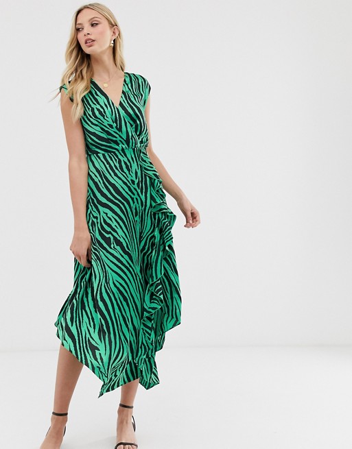 Warehouse midi dress with cowl back in zebra print