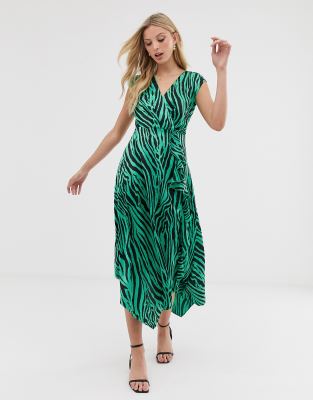 warehouse animal print midi wrap dress