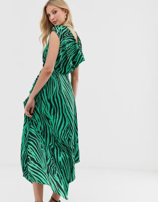 warehouse cowl back satin animal dress