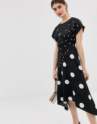 warehouse black polka dot dress