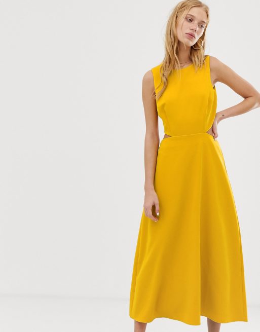 Warehouse open back cheap midi dress yellow