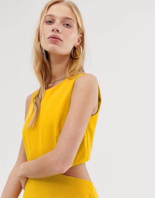 Warehouse open back 2025 midi dress yellow