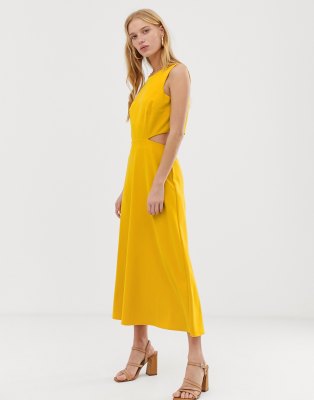 warehouse open back midi dress yellow