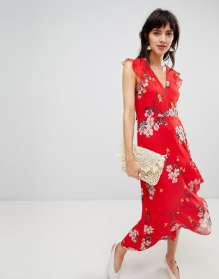 warehouse daisy ruffle midi dress