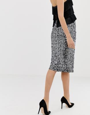 warehouse velvet sequin midi skirt