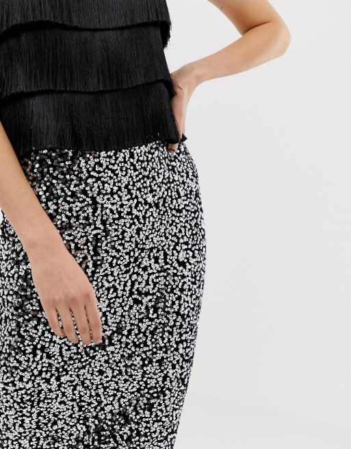 Warehouse velvet sequin shop midi skirt silver