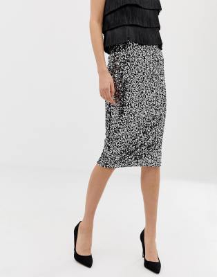 warehouse velvet sequin midi skirt