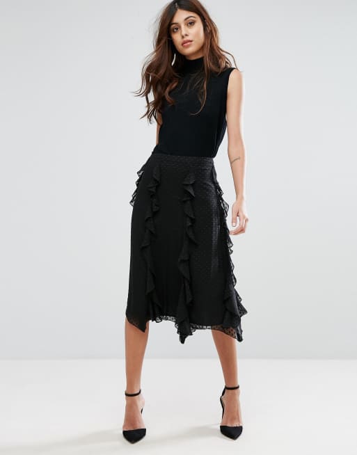 Warehouse - Midi-rok met stippen en ruche