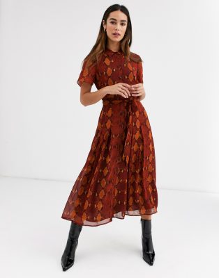 snakeskin midi shirt dress