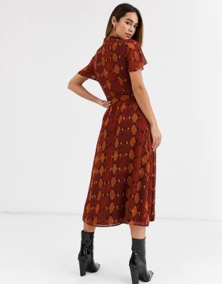 warehouse snake print shirt dress