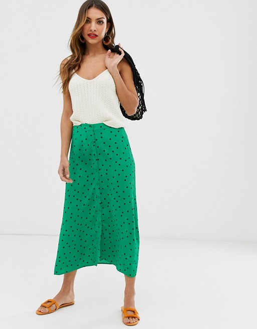 Warehouse midi skirt with buttons in polka dot