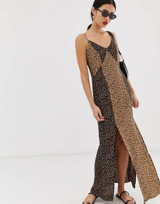 Warehouse midi slip dress in mixed animal print