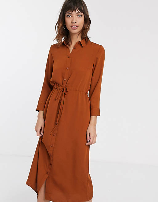 Warehouse midi utility shirt dress in rust | ASOS