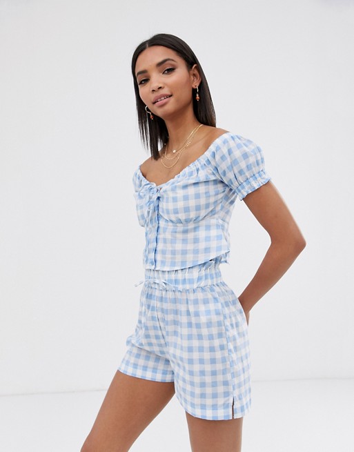 Warehouse milkmaid top with tie front in gingham