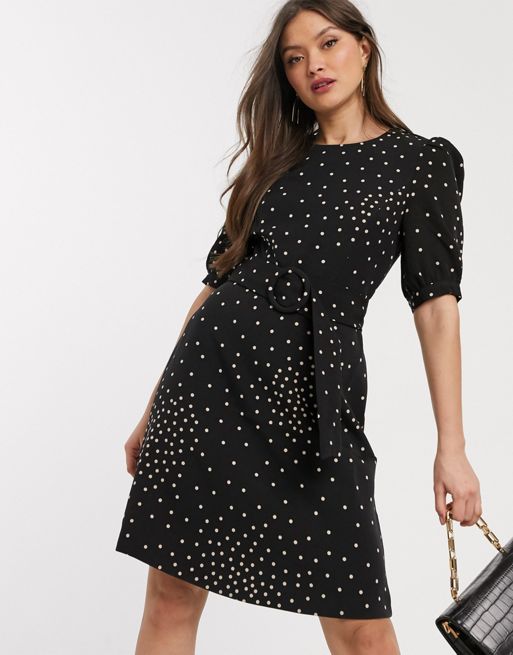 Warehouse mini dress with buckle detail in polka dot | ASOS