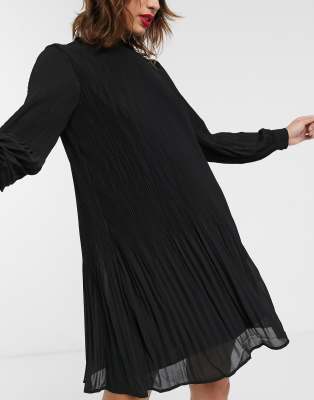 black pleated mini dress