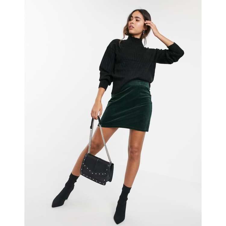 Warehouse mini skirt in green velvet | ASOS