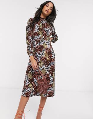 warehouse floral print midi dress