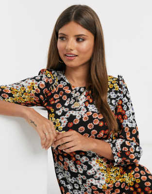 warehouse floral mini shirt dress