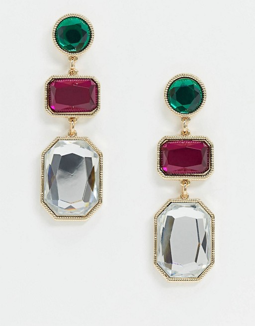 Warehouse multi jewel drop earrings