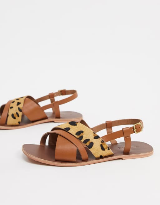 Warehouse multi strap toe thong sandals in tan